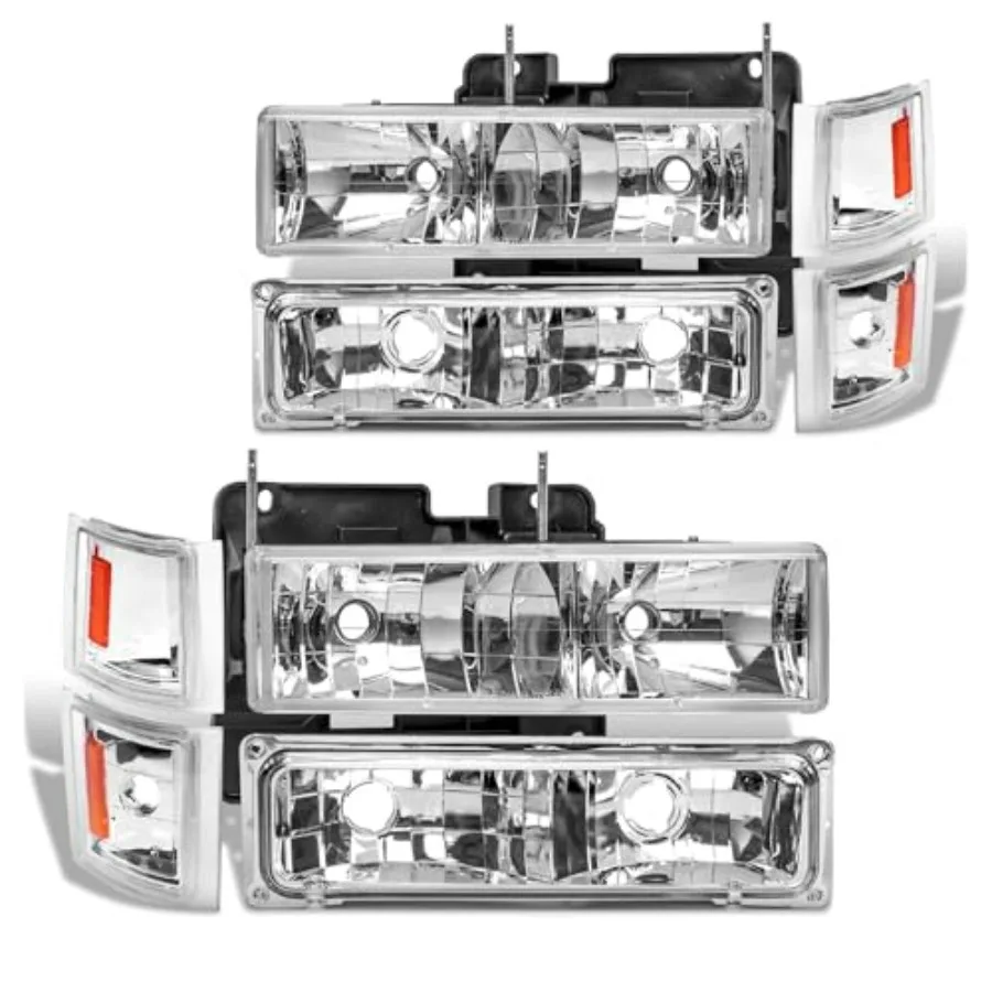 

Headlight Assembly Compatible with 1994-1998 Chevy Silverado Tahoe Suburban C10 C/K 1500 2500 3500 Halogen Headlamp Chrome Hous