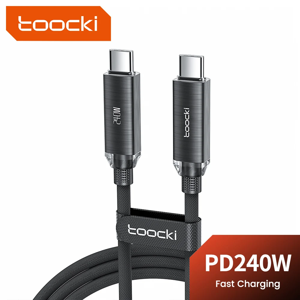 Toocki PD240W USB C Cable for OPPO Vivo Xiaomi iPhone 15 Crystal Clear PD3.1 Fast Charging Quick Charge Type C Cable for Laptop