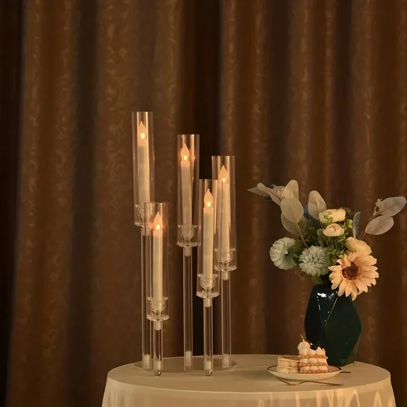 5 Arms Clear Candelabra Centerpieces Tall Acrylic Candle Holder for Wedding Birthday Party Dining Table Home Decor