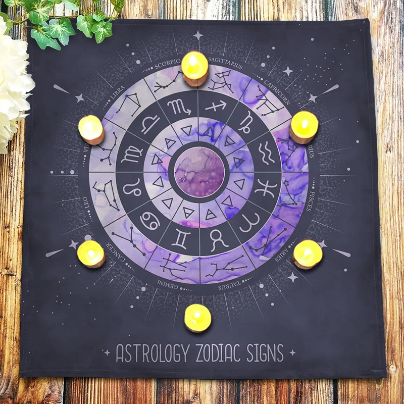 Astrology Tarot Tablecloth Constellation Rune Velvet Altar Cloth Pagan Witchcraft Oracle Card Pad Horoscope Zodiac Wheel Signs