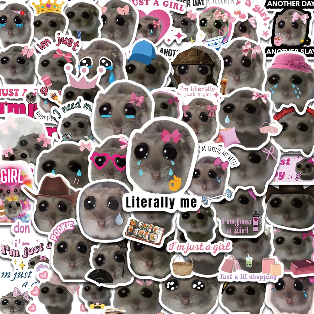 cartoon Sad Hamster Meme Sticker Cute Mouse Fun Pattern Sticker Aesthetic Kawaii Decals Laptop Luggage Bicycle Diary Stickers