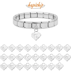 Hapiship 2024 Women Girls English A-Z 26 Letters Italian Charm Links Fit 9mm Bracelet Stainless Steel Making Jewelry Gift DJ1083