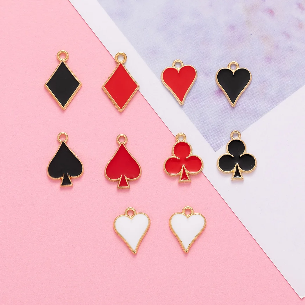 New Fashion Poker Clubs Spades Diamond Mixed Heart 10pcs Charms For Jewery Making Diy Stud Earrings Necklace Bracelet 12*20mm