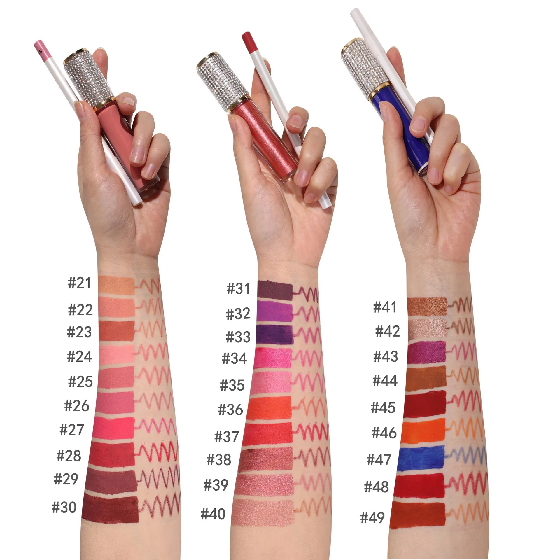 Wholesale Matte Liquid Lipstick and Lipliner Set Private Label Makeup 49 Colors Waterproof Lipstick Set Diamond Tube