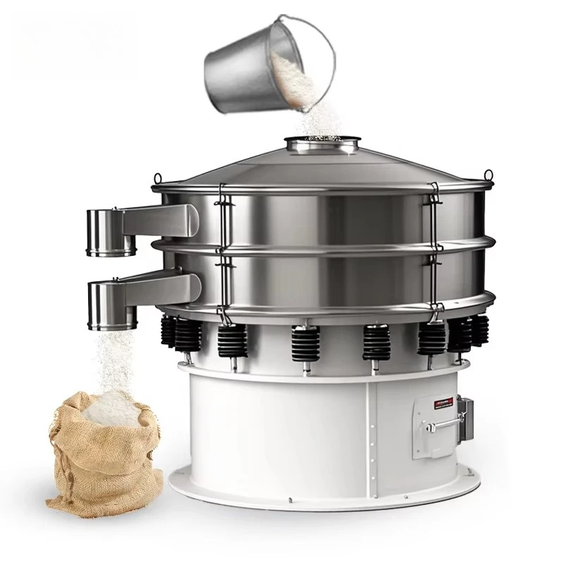 Industrial Grade Cassava Powder Screening Stainless Steel Rotary Vibrating Sieve Machine Motor for Food Processing High
