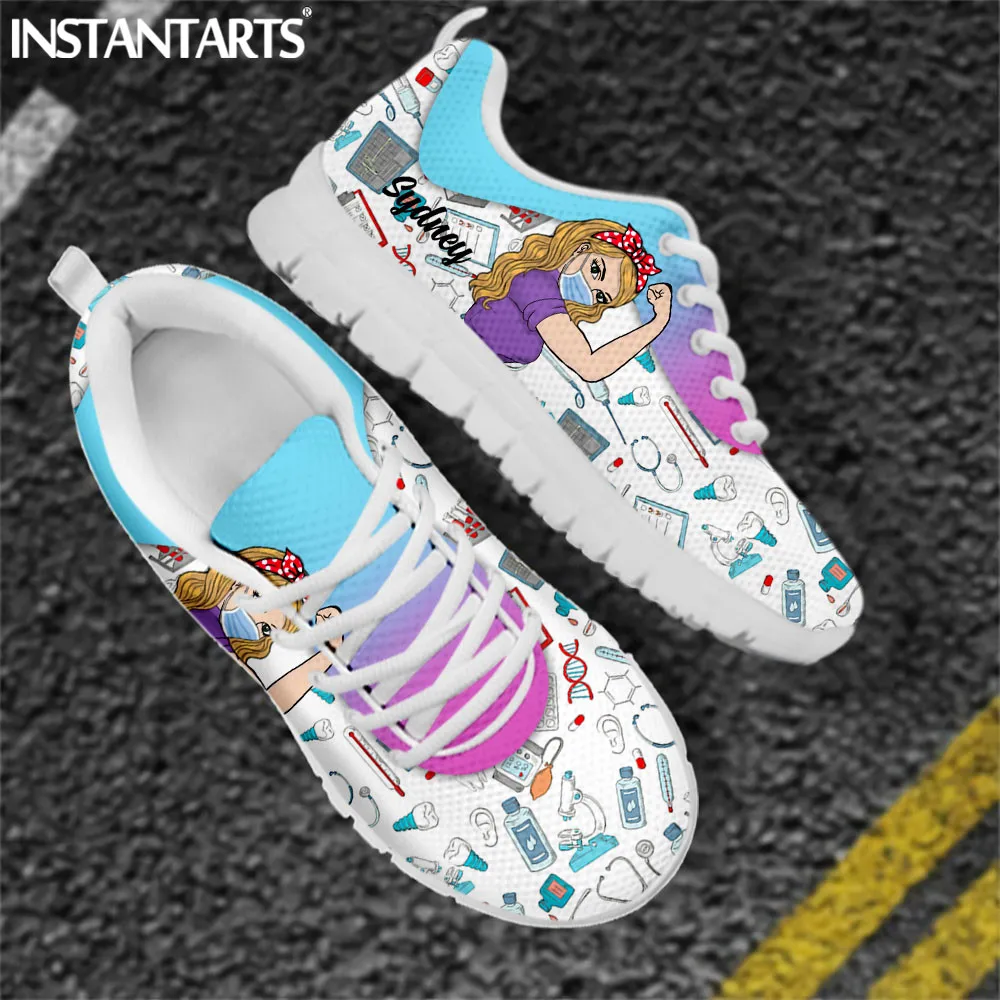 INSTANTARTS Nursing Shoes for Women VET Medicine Personalized Name Brand Designer Ladies Hospital Flats Sneaker Zapatos Mujer