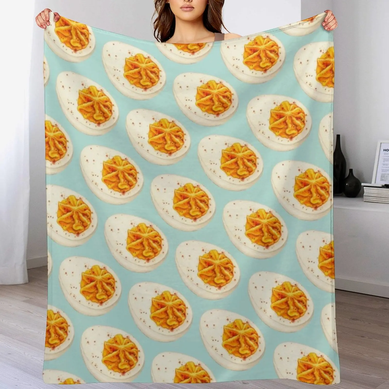 

Deviled Egg Pattern - Blue Throw Blanket Summer Decoratives Weighted Blankets