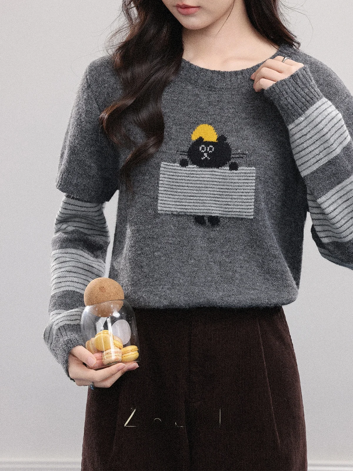 

Women's round Ne ort Knitted Sweater Casual Versatile Color Padded Outer Layer Autumn Winter Faion ential