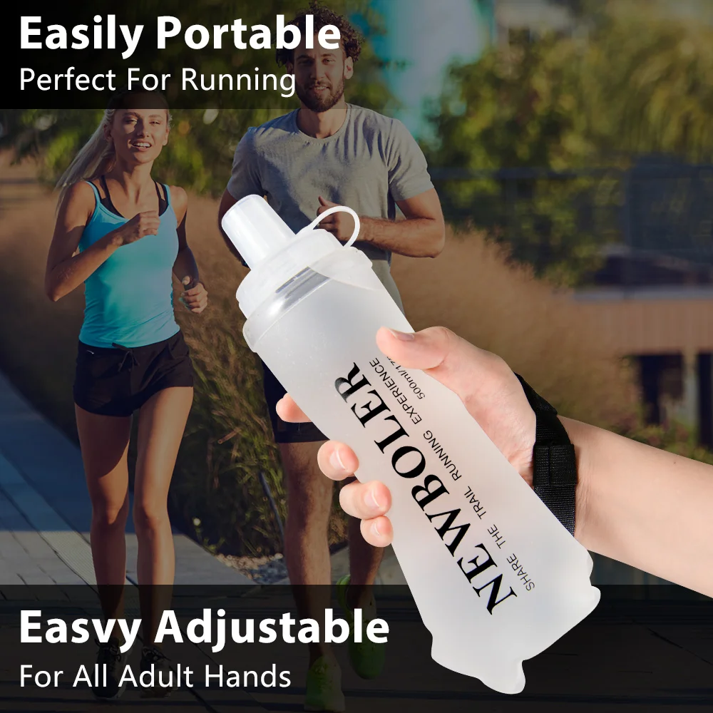 Weiche TPU-Wasserflasche, 500 ml, ultraleicht, faltbar, mit Armband, fest, rutschfest, für Outdoor-Sport, Wasserbeutel, weiche Wasserflasche – Detail 8