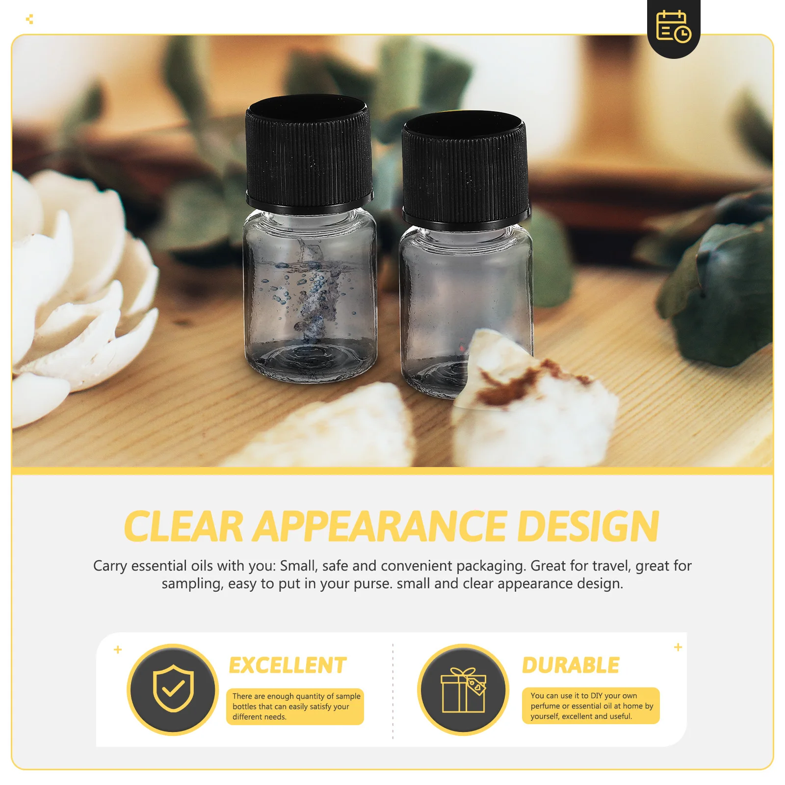 

50pcs 5ml Clear Sample Bottles Black Screw Caps Essential Oil Refillable Travel Size Small Plastic Vials Storage Solution