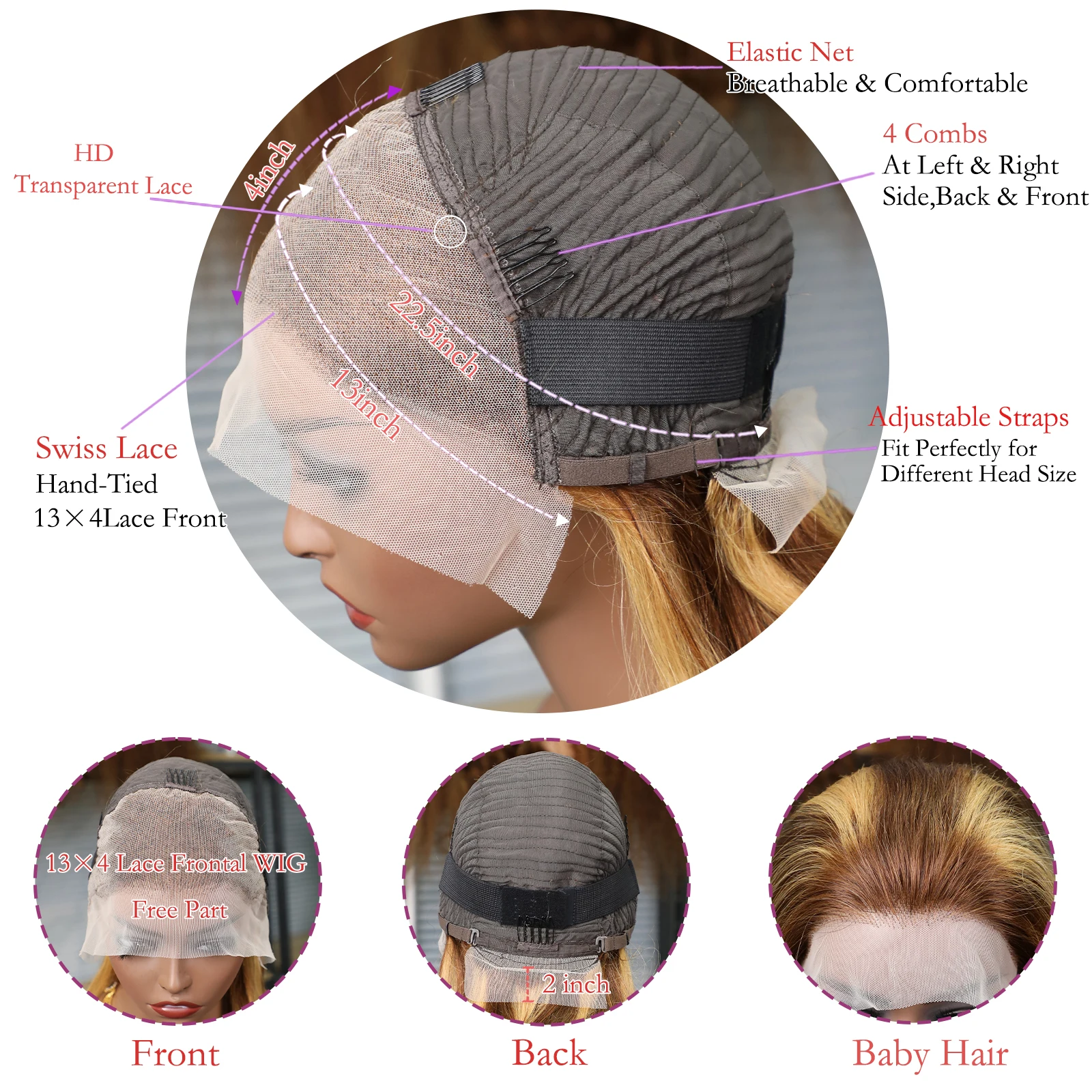 4/27 ハイライトボブウィッグ骨ストレートレースフロントウィッグ人毛オンブルブロンドピアノカラー 13 × 4 レースフロントボブウィッグ人毛