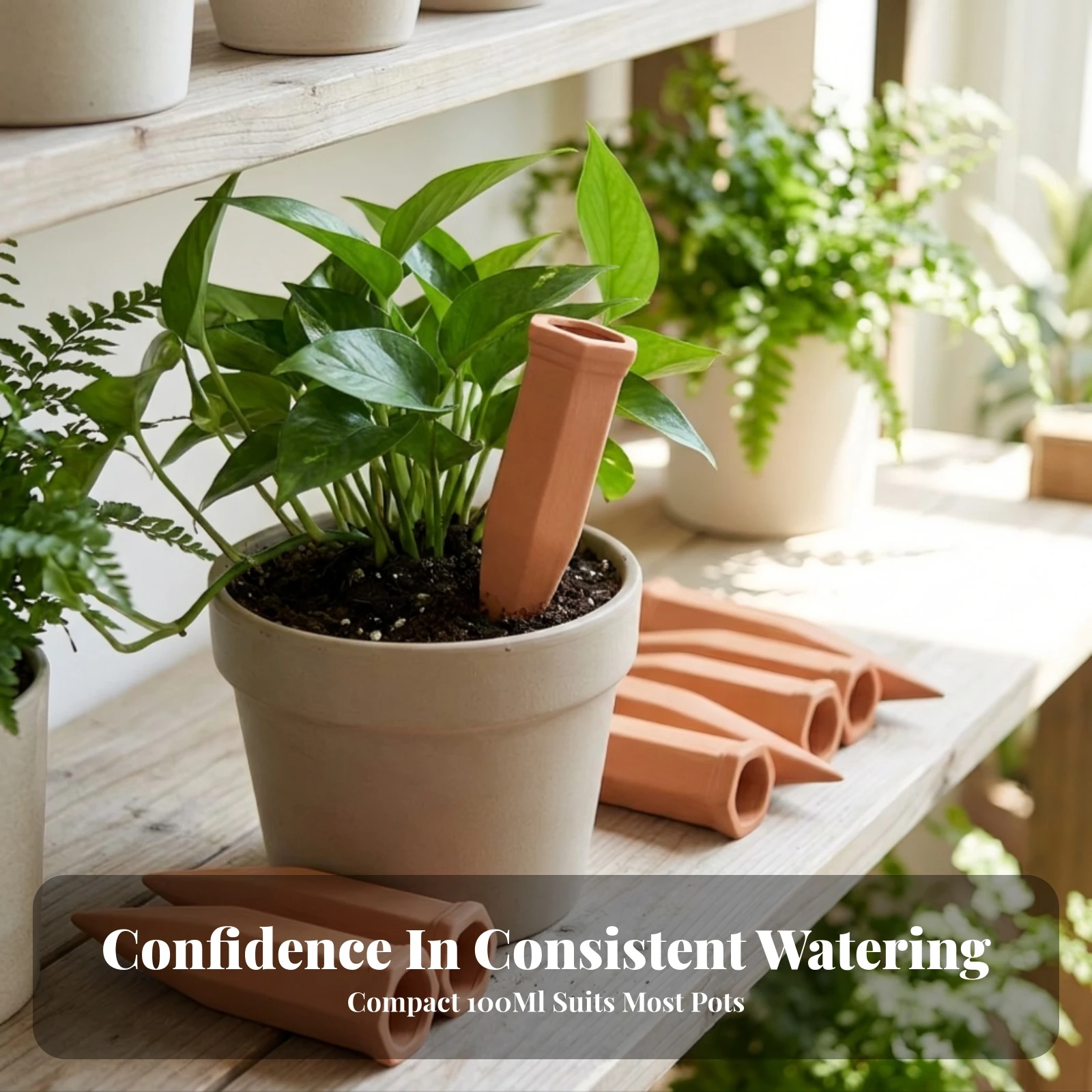 6 Pieces Ceramic Self-Watering Slow-Watering Irrigator Indoor Terracotta Watering Stake Automatic Plant Waterer Outdoor