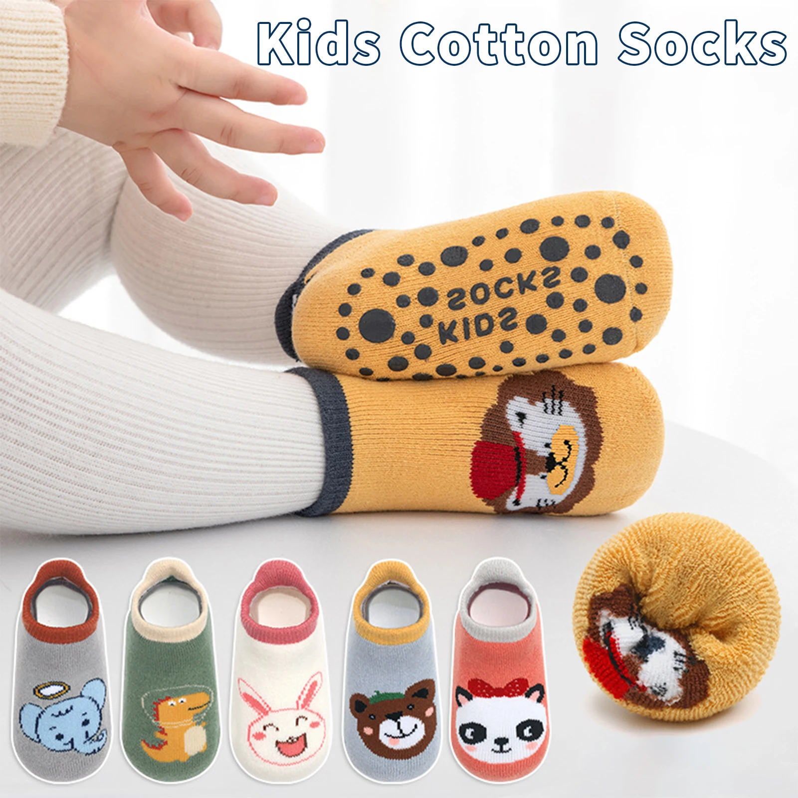 

6 Pairs Kids Cotton Socks Cute Cartoon Animal Pattern Comfy Breathable Soft Cotton Baby Non-slip Floor Socks