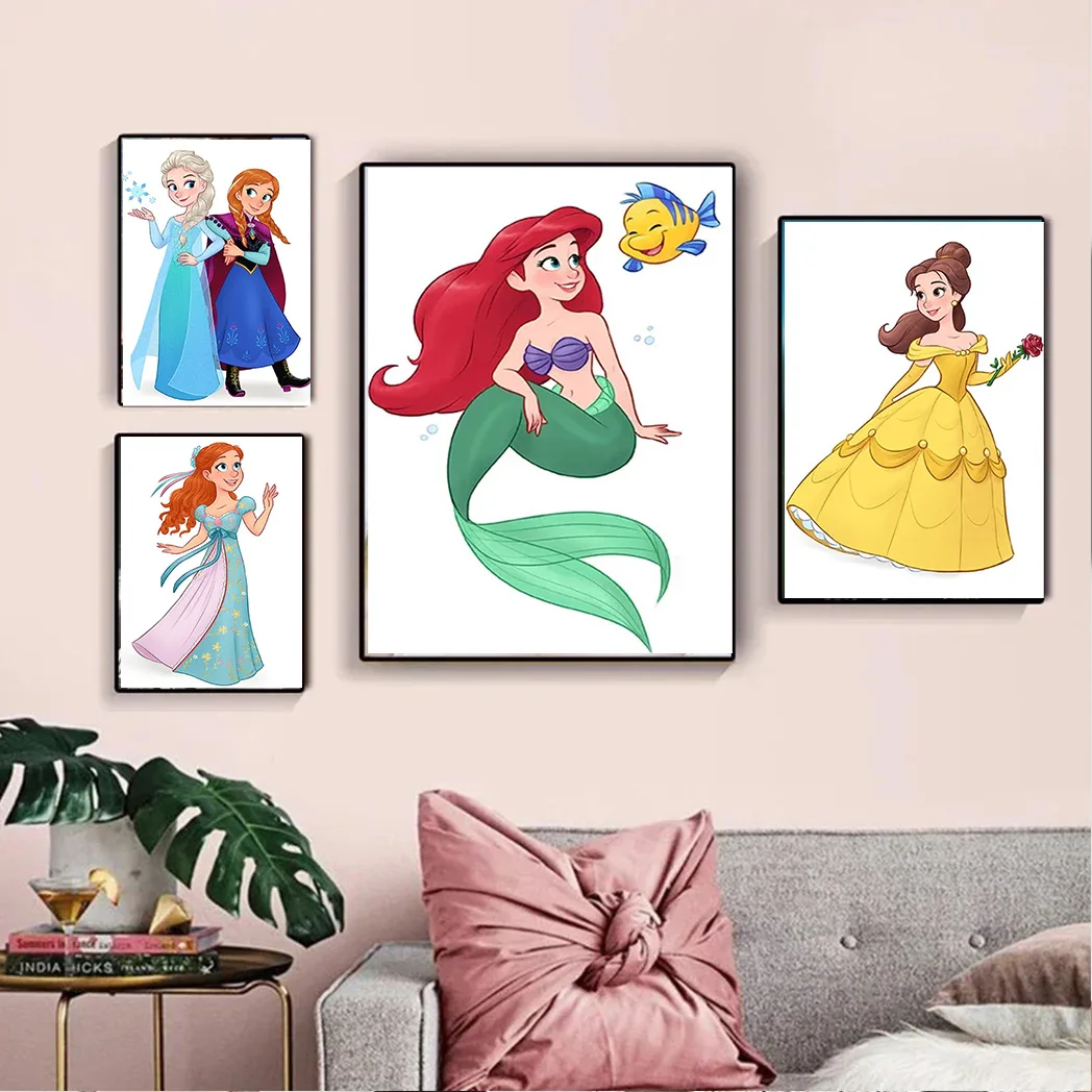 MINISO Disney Snow White Mermaid and Cinderella Comedy Poster Wall Art Poster Canvas Painting For Girls Room