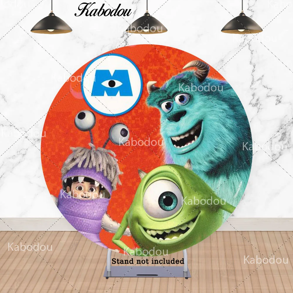 Monsters Inc Circle Photo Background Cover per bambini compleanno Pixar Boo Mike e Sully Round Photography Background