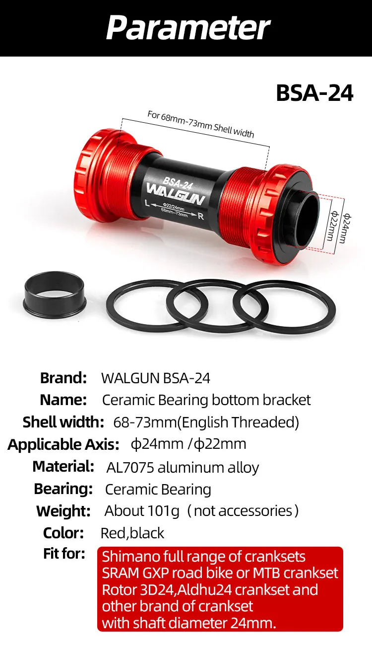 Fahrrad-Innenlager, BSA-Gewinde-Set, passend für 68 73 mm Rahmen, 22, 24, 29, 30 mm Achse, Keramiklager, Fahrrad-BB für Shimano SRAM GXP-Kurbelgarnitur – Detail 2
