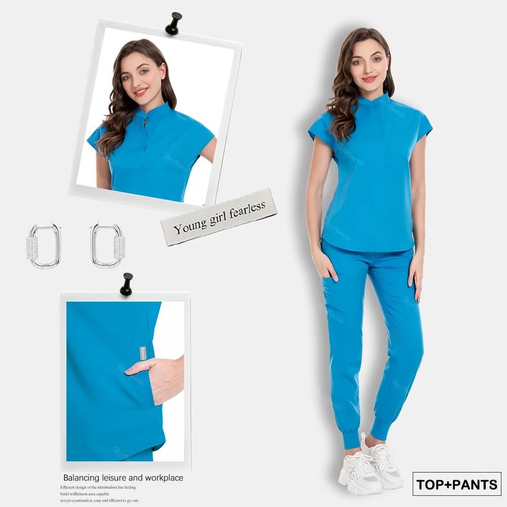 Wit Klinisch Uniform Medische Scrubs Set Chirurgische Uniformen Stretch Scrub Top Met Zakbroek Arts Chirurgie Overalls Werkkleding