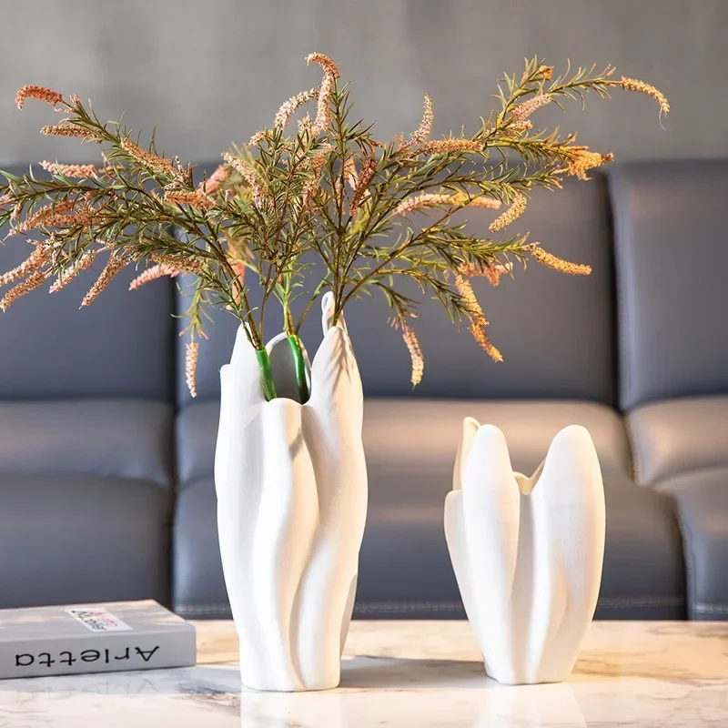 Creative Ceramic Vase Irregular Pleated Scrub Ceramic Handicraft Flower Vase Floral Arrangement Accessories Terrarium Home Decor