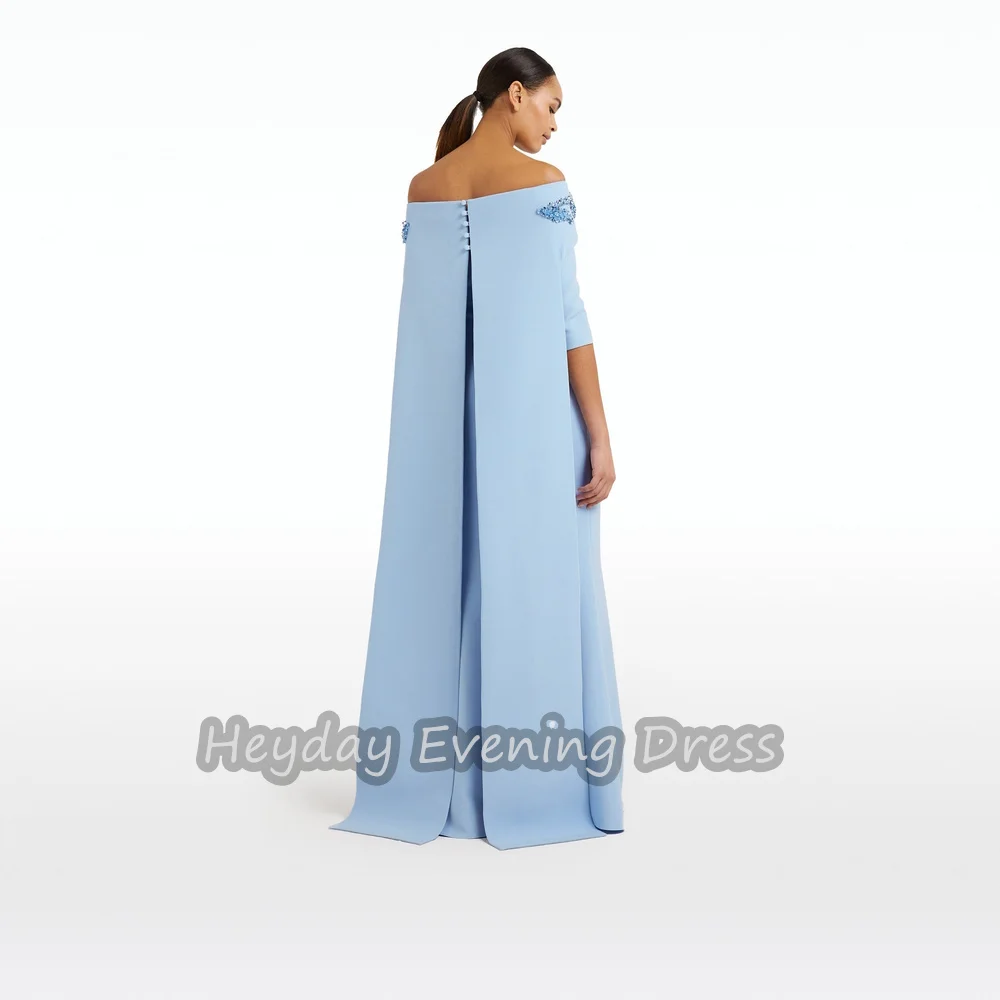 Heyday Off-the-shoulder Saudi Arabia 3/4 Sleeves Mermaid Beaded Prom Gown Crepe Floor Length Elegant luxury Dress For Women 2024