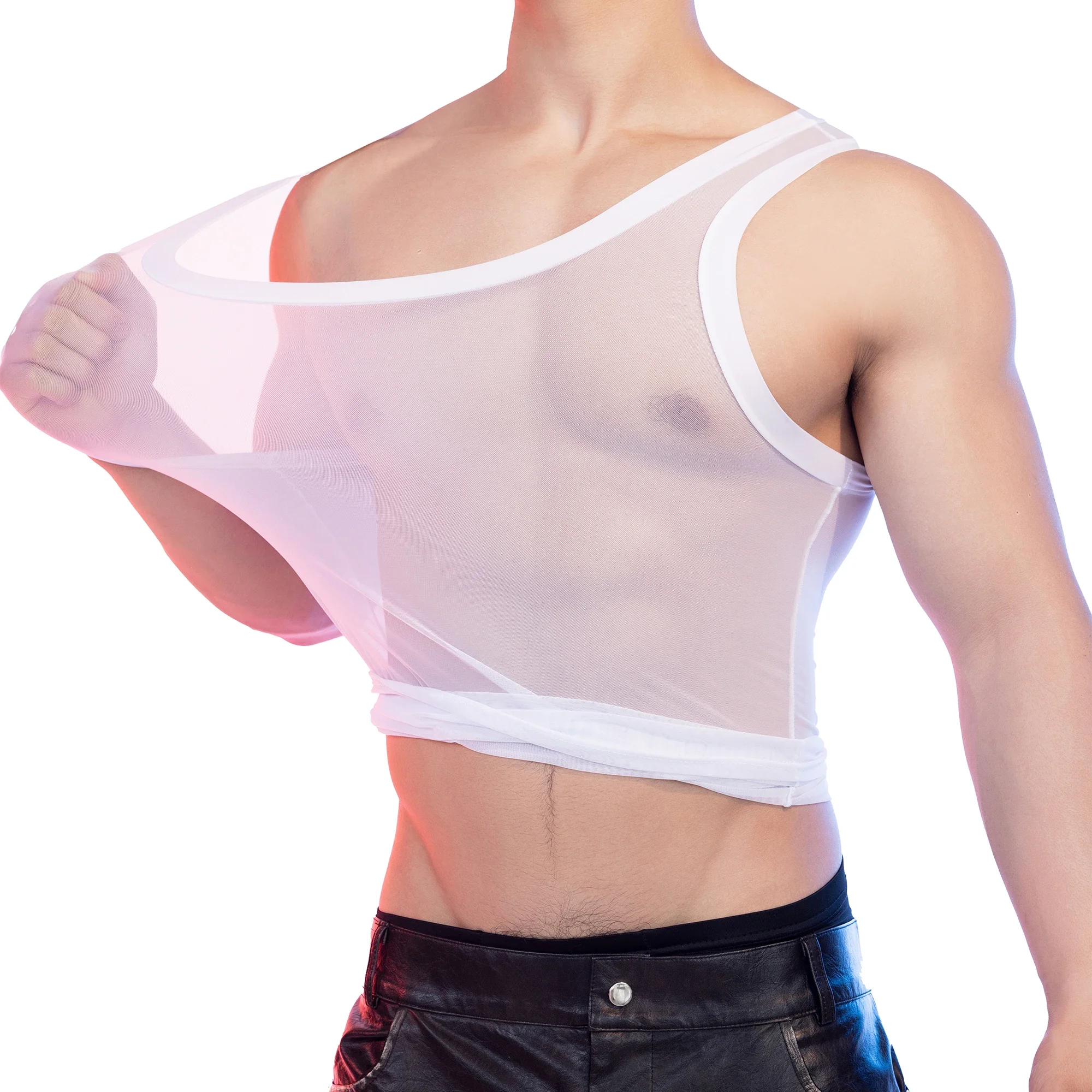 

Men's Stretchy Sexy Muscle Vests See Through Undershirts Mesh Breathable Singlets Fitness Sport Tank Tops Sleeveless T-shirts