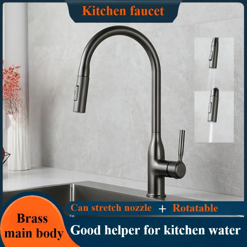 

Black kitchen faucet，Sink hot and cold faucets with stretchable nozzles，Brass black faucet