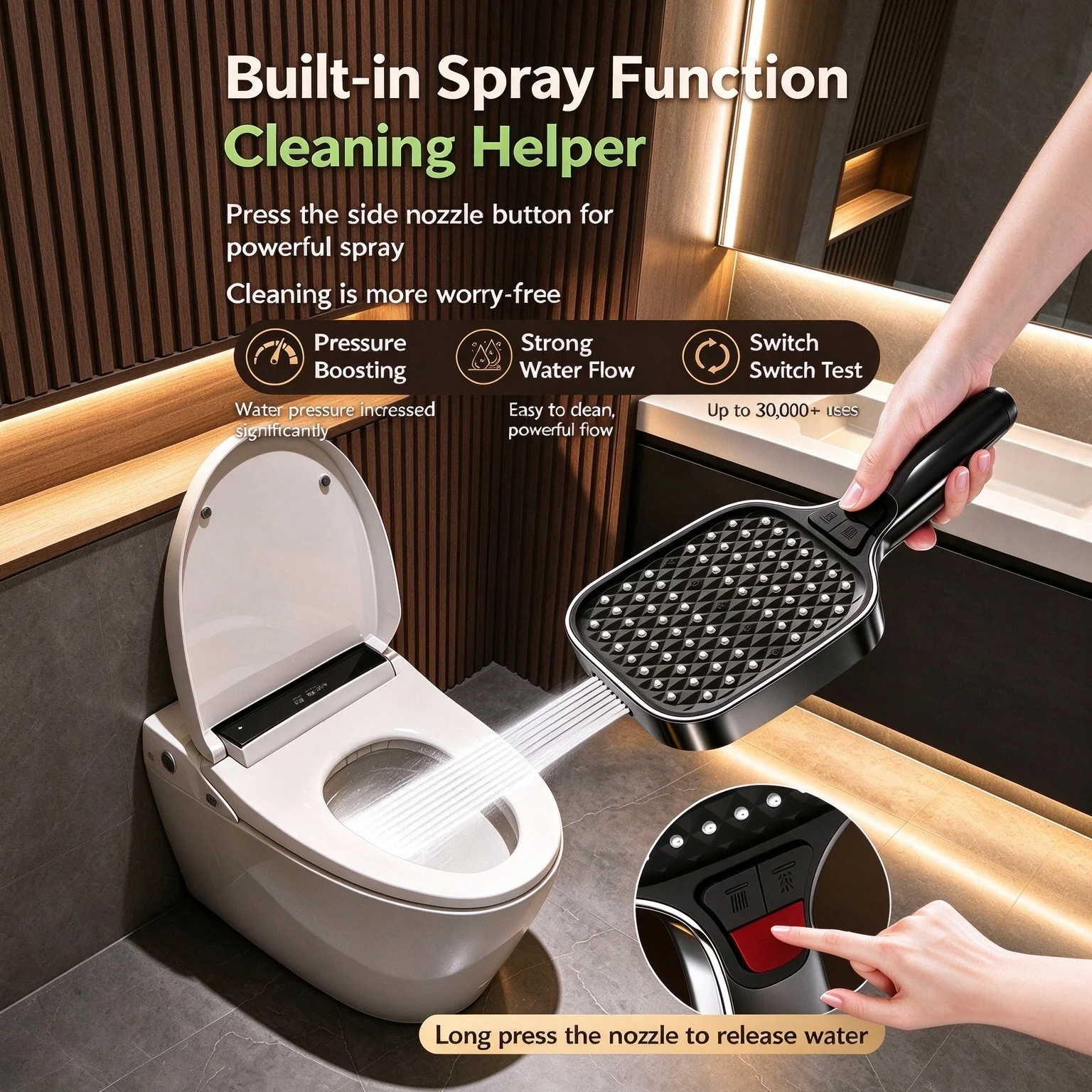4 Modes High Pressure Boost Shower Head With Spray Gun For Bath Watering Plants Square Handheld Home Bathroom Shower Nozzle