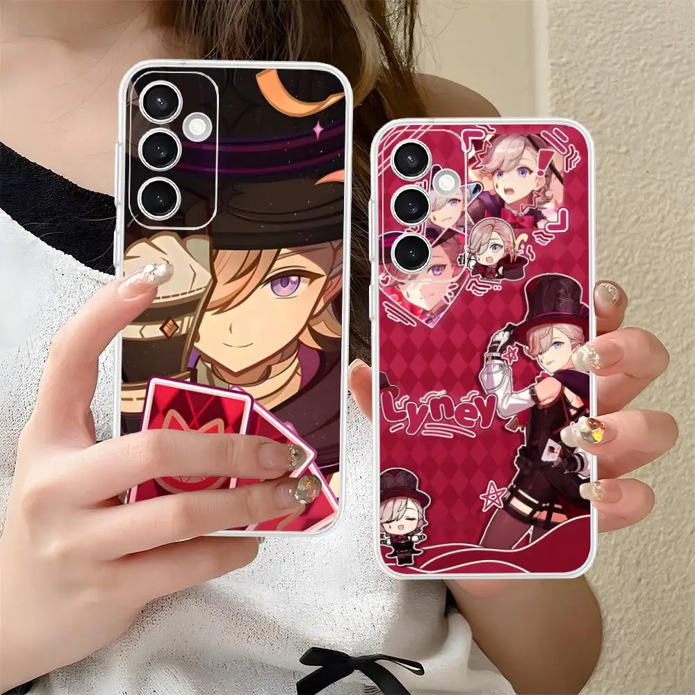 Game GI Lyney Phone Case for Samsung Galaxy S25 S24 S23 S22 S21Plus FE Ultra Soft TPU Clear Shockproof Cover