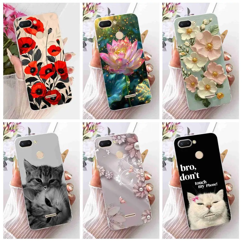 For Xiaomi Redmi 6 5.45" Case Colorful Latest Design Flowers Silicone TPU Back Cover For Redmi 6 M1804C3DG Phone Cases Bumper