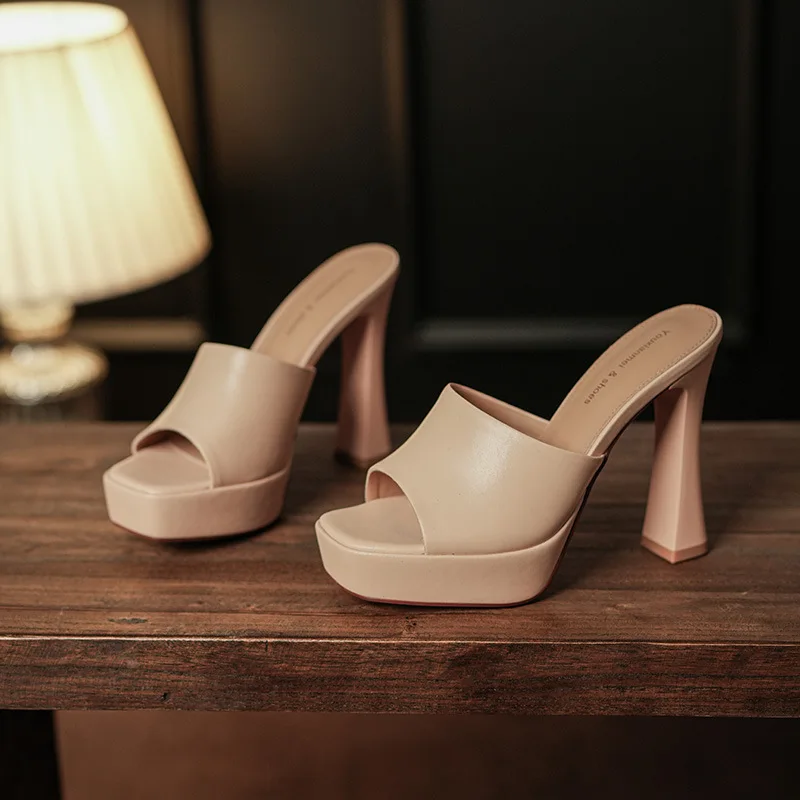 Women Open Toe Platform Mule Sandals Chunky High Heel Slip On Party Evening Summer Dress Shoes for Women