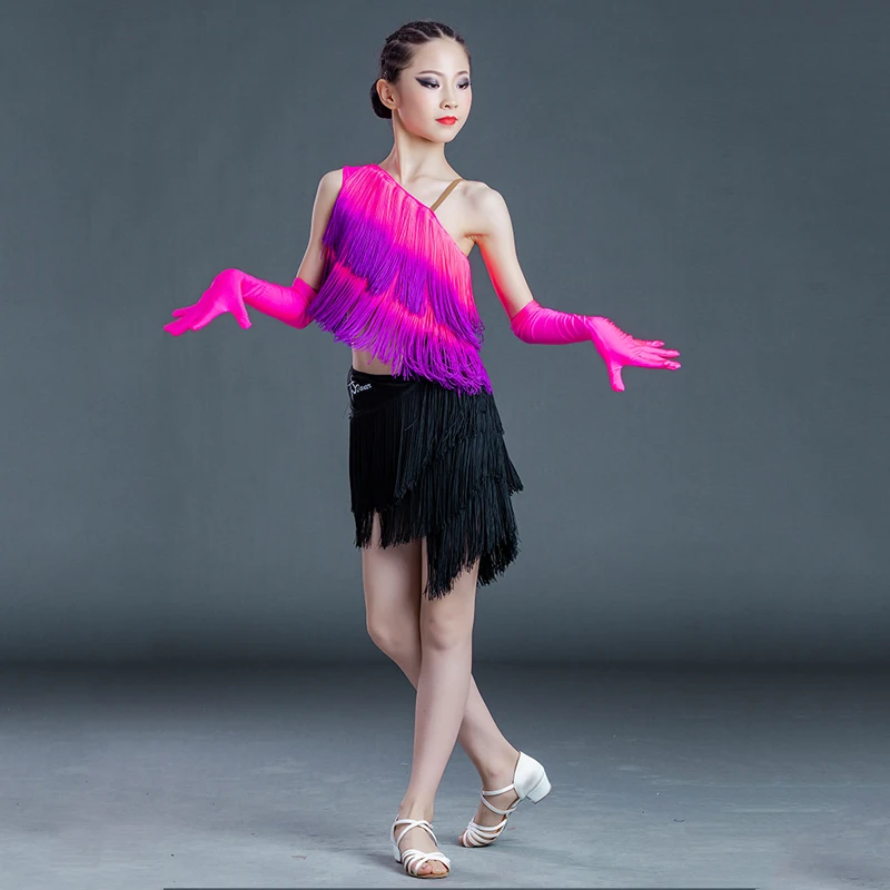New Latin Dance Competition Costume Girls Fringed Dress Short Style Kids Latin Dress Samba Rumba ChaCha Dancing Wear BL6208