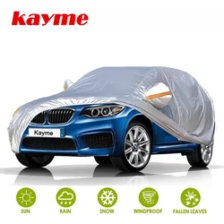 Kayme Car Cover for Automobiles Waterproof All Weather Sun Uv Rain Protection with Zipper Mirror Pocket Fit Sedan SUV Hatchback