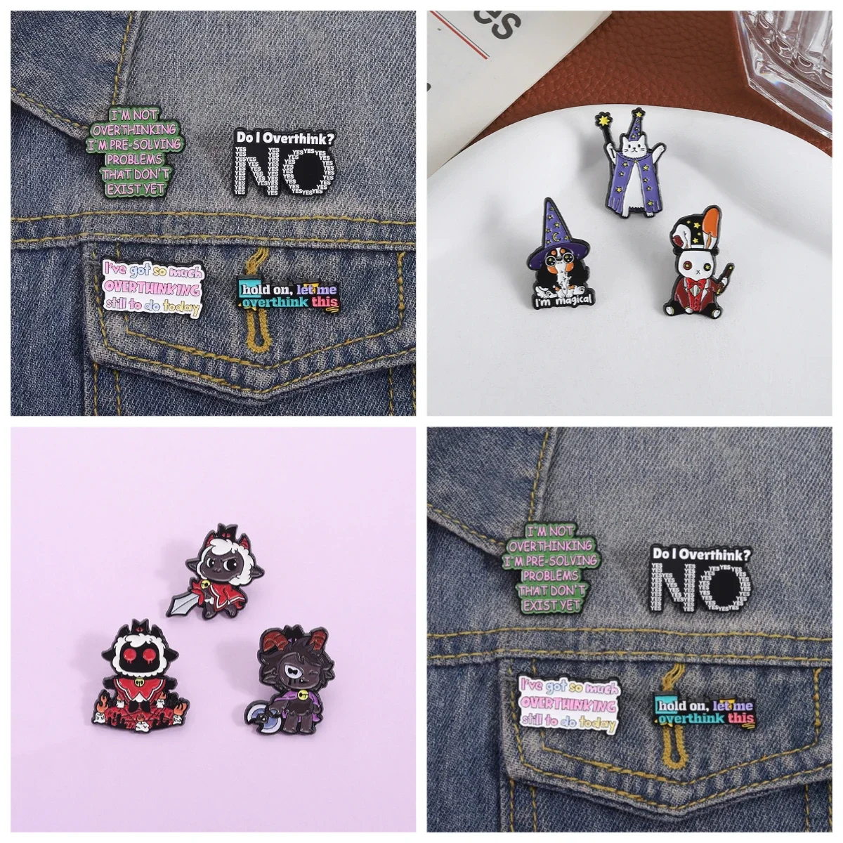 Pines Lapel Pins Fun Text Brooches Wacky Overthinking Letter Series Pins for Stylish Accessories Badges Brooches on Clothes