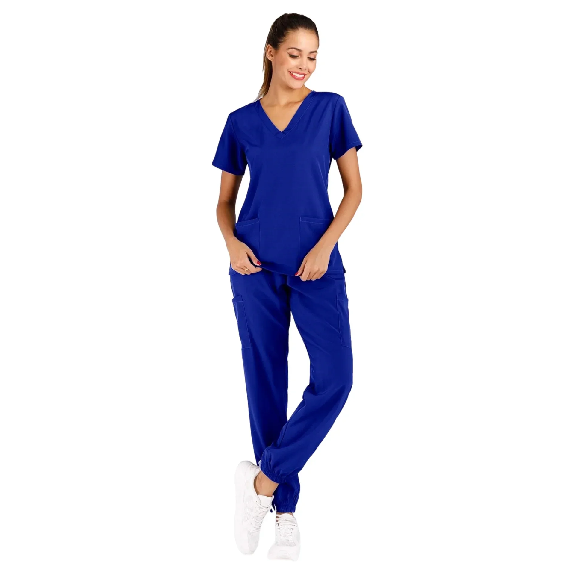 Women Scrub Uniforms Dress Nursing Robe Clinic Nurse Jacket Full Length SPA Beautician Workwear School Student Uniform