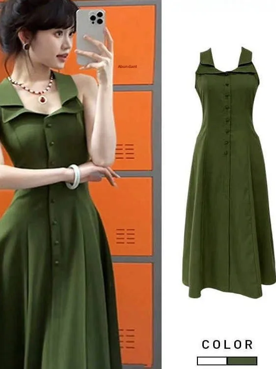 

New Chinese Sle Svel een Ne Hanging Long Dr Women's Summer 2025 Waist Cinching Vest Dr Ele Ci Commute