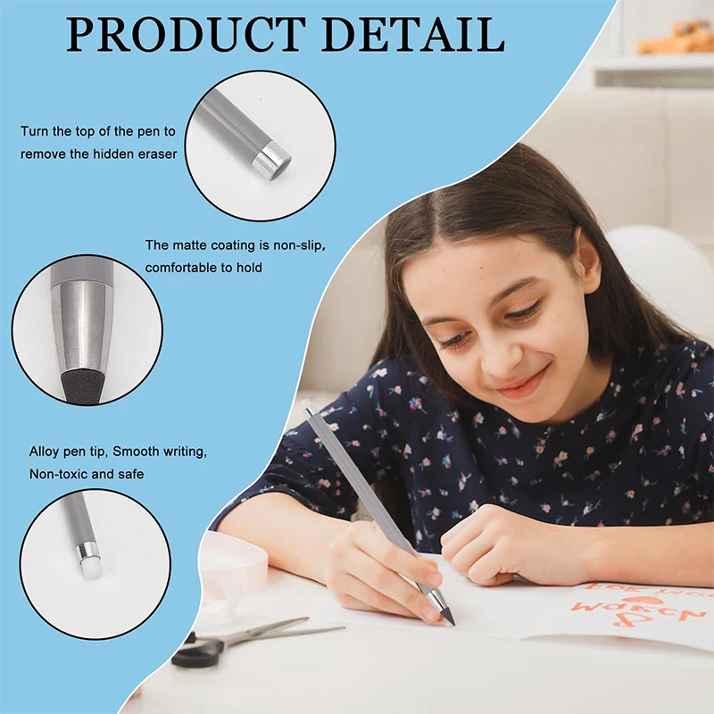 Lápis Infinito Inkless com Borracha, Desenho Lápis, Material de Escritório Escolar Apagável, 60Pcs