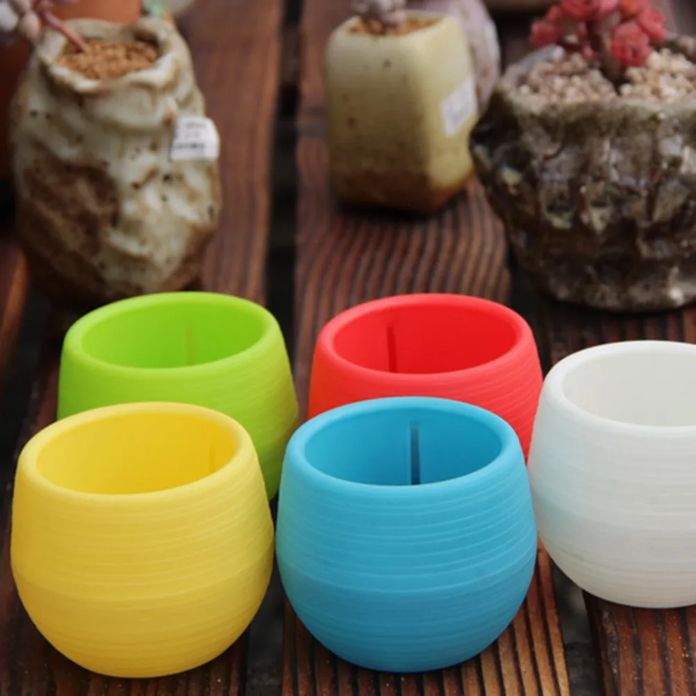 Yellow Round Mini Resin Pot for Succulents Cactus Plants Home Office Decoration Bookshelf Dining Table Balcony Garden Gift Idea