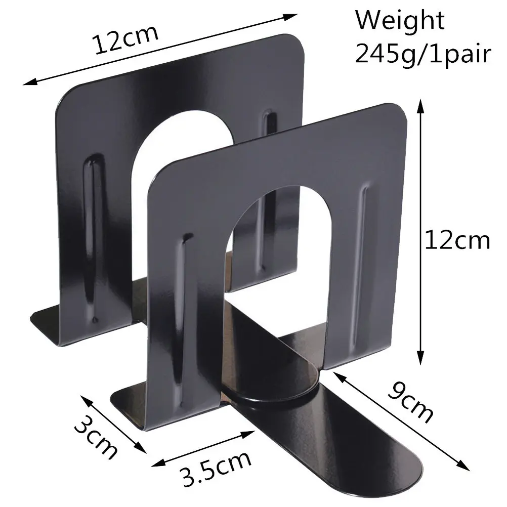 2Pairs Metal Bookends Simple Black Book Stands for Desktop Office School Magazine File Organizer Book Supports Shelves