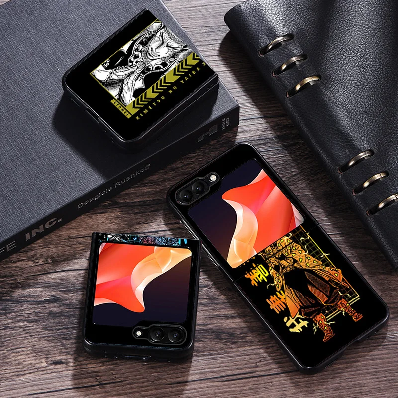 Luxury Mobile Phone Cases For Samsung Galaxy ZFlip6 Z Flip3 Flip4 Flip5 5G Flip 6 5 4 3 Demon Slayer Black Hard Anti-Drop Cover image 6