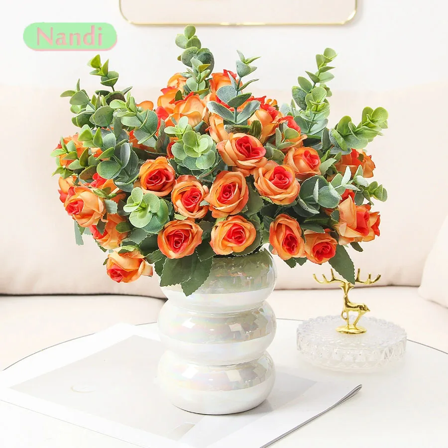 Simulation Rose Eukalyptus Blätter Simulation Gefälschte Blume Rose Hochzeit Tisch Home Party Dekorationen