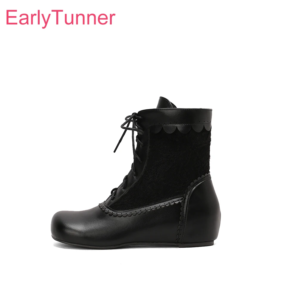 

2025 New Winter Mature Black Purple Women Ankle Boots Lace up Wedges Heel Lady Shoes Plus Big Size 11 43 47 50