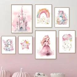 Princess Castle Unicorn Rainbow Cloud Star Wall Art Canvas Painting Posters And Prints Pictures For Girl Kids Room Nursery Decor