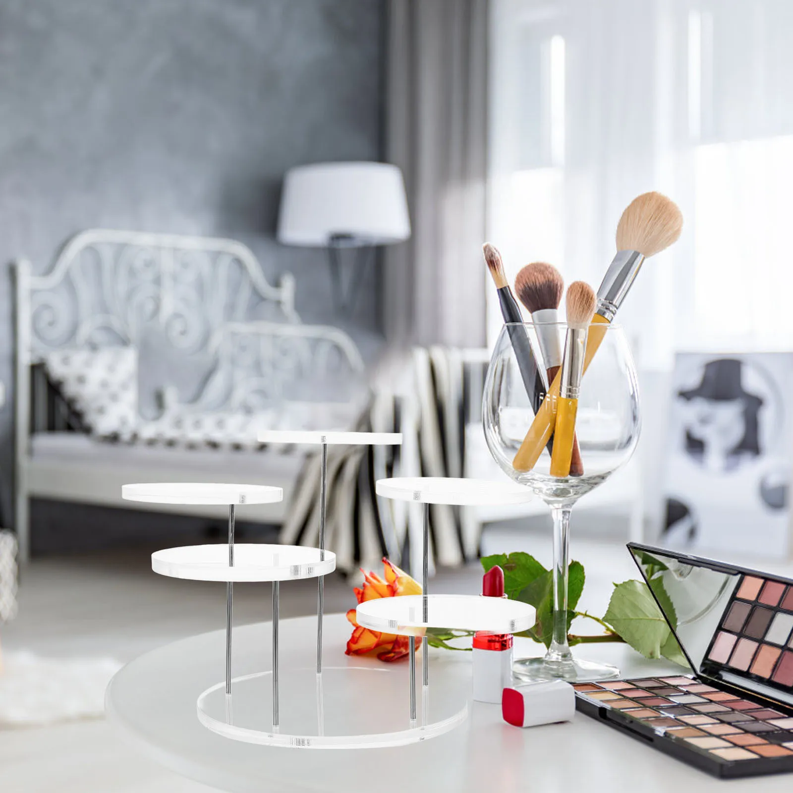 

Подставка для ювелирных изделий, прозрачная акриловая круглая многоуровневая стойка, настольный органайзер для колец, полка, подставка, настольная стойка для ювелирных изделий