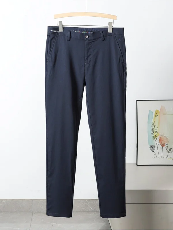 

Мужские повседневные брюки с высокой талией, прямые, из дышащей шелковой ткани, удобные, эластичные, для отдыха, длинные, весна-лето