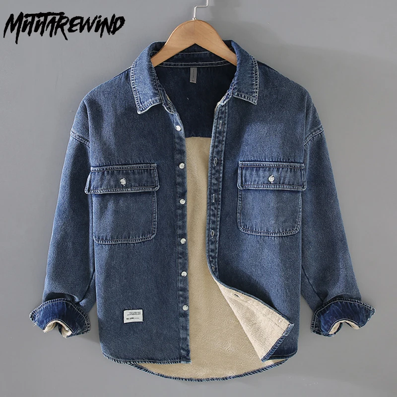 Winter Mens Shirt Long Sleeve Denim Shirts Men Pure Cotton New in Shirts Daily Casual Loose Fleece Shirt Fashion Warm Jean Shirt