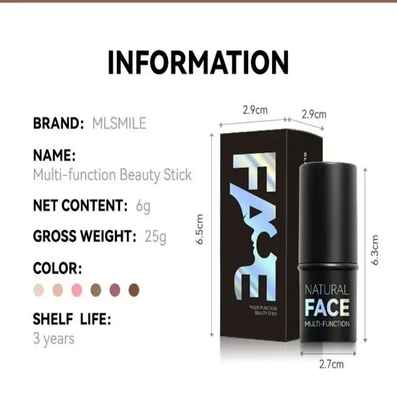 هايلايتر للوجه متعدد الوظائف وأحمر الخدود وأعواد كونتور - غير دهنية، مقاومة للماء، مناسبة لجميع أنواع البشرة