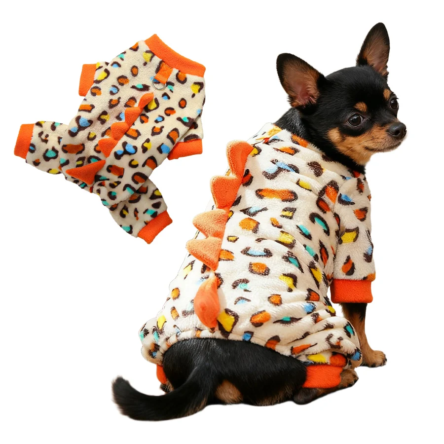 

Dinosaur Costume Dog Pajamas, Velvet Sleepwear Coat for Small Dogs, Warm Pet Outfit Clothes for Cold Weather, Pullover Design