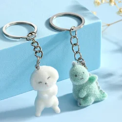 3D Cartoon Flocking Dinosaur Puppy Keychain Cute Flocked Animals Keyring Bag Pendant Backpack Charms Car Decor Akcesoria