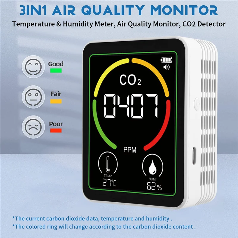 Y14A MT03 3 In 1 Air Quality Monitor CO2 Temperature Humidity Tester CO2 Detector Carbon Dioxide Detector