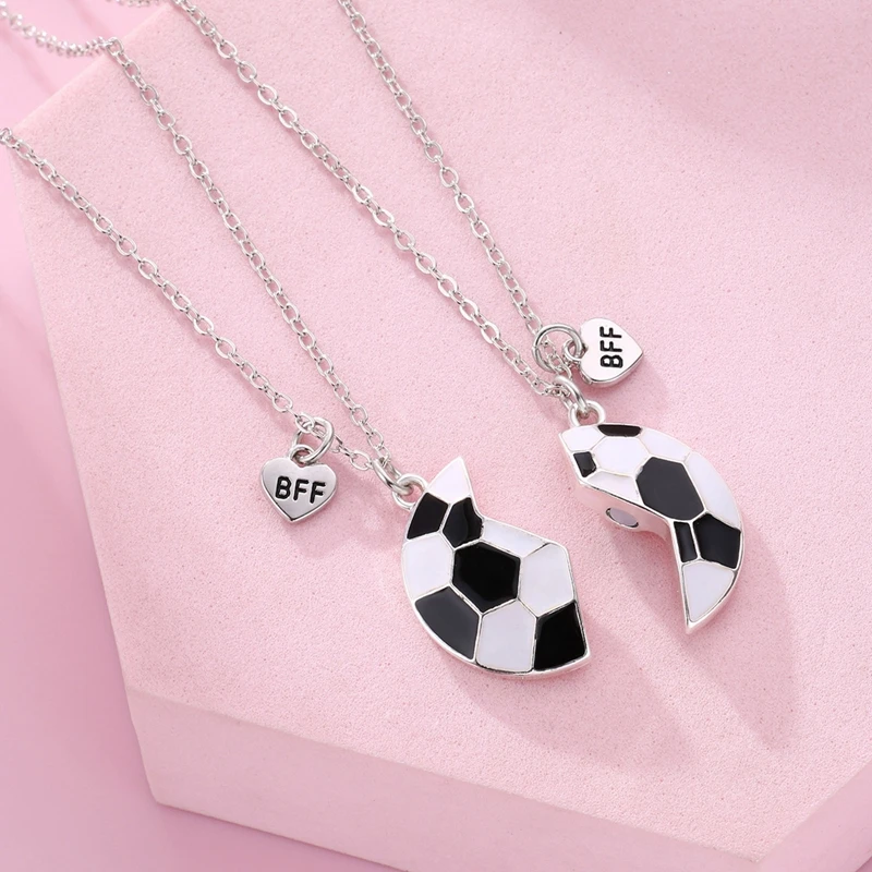 New Trendy Best Friends Necklace Football Friendship Pendant Two Parts Splicing Magnetic Soccer Necklaces Women Men Gift