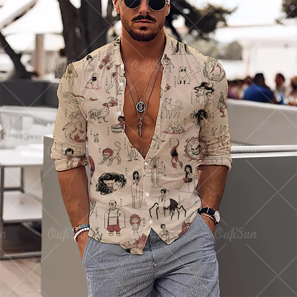 Men's Shirts Fantastic Characters Funny Prints Long Sleeve Shirts Fashion Lapel Cool Clothing Oversized Button Shirts Camisa